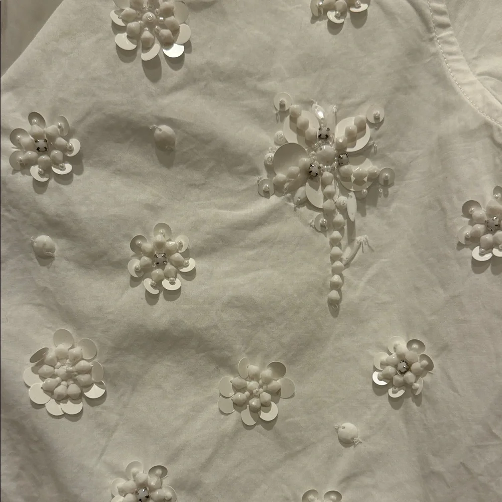 J. Crew Collection White Embroidered Short-Sleeve Button-Down Shirt 6 - Picture 5 of 9
